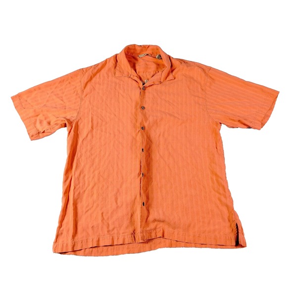 Tommy Bahamas Mens Silk Shirt Short Vacation Sleeve Striped Beach Orange Size XL - Picture 1 of 9